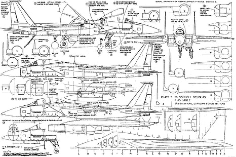 самолет, план, рисунок, орел, истребитель, реактивный самолет, военные, самолет, Scematic, HD обои HD wallpaper