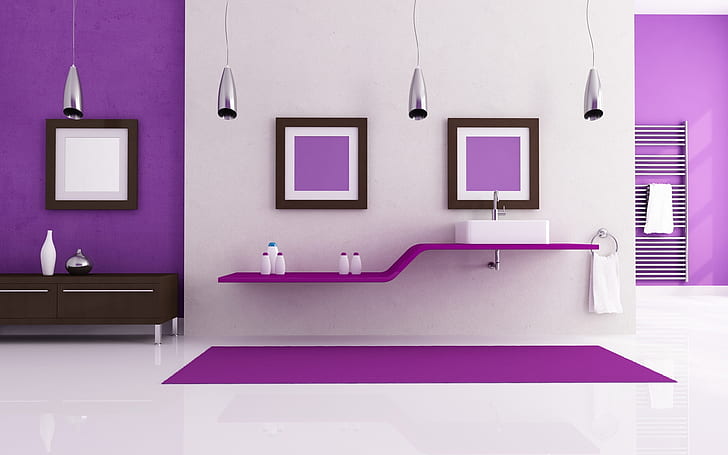 Purple Interior Design, house, design, furniture, HD wallpaper