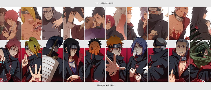 อะนิเมะ, Naruto, Deidara (นารูโตะ), Hidan (นารูโตะ), Itachi Uchiha, Jiraiya (Naruto), Kakuzu (Naruto), Kisame Hoshigaki, Konan (Naruto), Madara Uchiha, Obito Uchiha, Pain (Naruto), Rin Nohara, Sasuke อุจิวะ, วอลล์เปเปอร์ HD