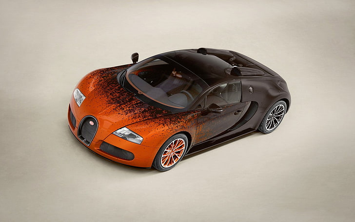 Bugatti, ดำ, Bugatti Veyron, รถยนต์, สีส้ม, ยานพาหนะ, วอลล์เปเปอร์ HD