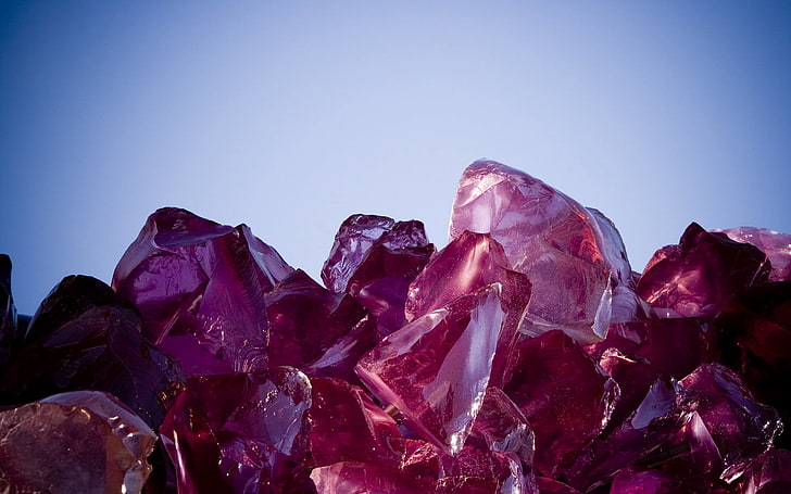 purple gemstone, ice, light, stones, HD wallpaper