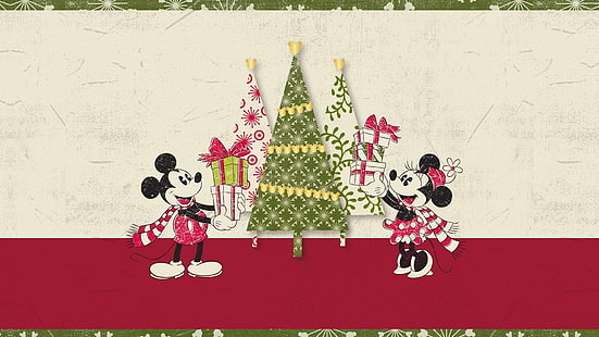 tree, Christmas, gifts, Mickey Mouse, Minnie, HD wallpaper HD wallpaper