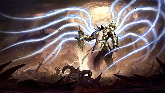 Diablo Tyrael digitale Tapete, Diablo III, Tyrael, Flügel, Erzengel, Diablo, HD-Hintergrundbild HD wallpaper