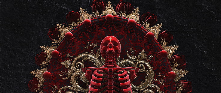 جمجمة وعظام ، ذهب ، جمجمة ، عظام ، موت، خلفية HD HD wallpaper