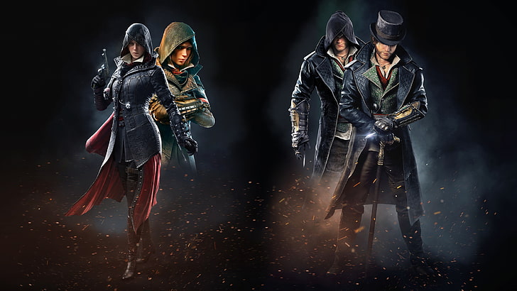 zdjęcie postaci z kreskówek, Assassin's Creed Syndicate, Assassin's Creed, Jacob Frye, Evie Frye, gry wideo, kolaż, Tapety HD