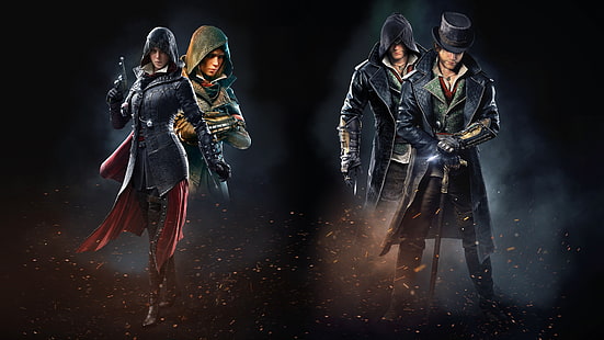 Foto de personaje de dibujos animados, Assassin's Creed Syndicate, Assassin's Creed, Jacob Frye, Evie Frye, videojuegos, collage, Fondo de pantalla HD HD wallpaper