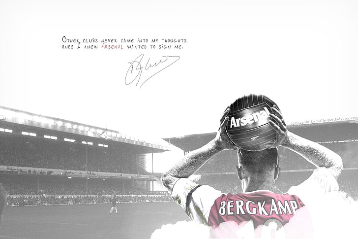 fondo, la inscripción, el balón, leyenda, Arsenal, estadio, Club de fútbol, ​​The Gunners, Dennis Bergkamp, Fondo de pantalla HD