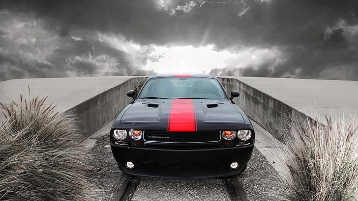 black car, Dodge Challenger, Dodge, car, vehicle, black cars, HD wallpaper