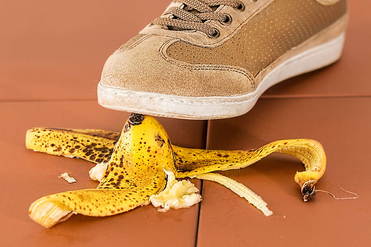 accident, banana skin, be careful, careless, danger, foot, hazard, insurance, misstep, mistake, oops, pitfall, risk, safety, shoe, slip up, slippery, take care, tripping, unexpected, HD wallpaper