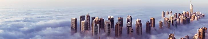 wieżowiec z chmurami, niebo, chmury, wieżowiec, góra, panorama, Bliski Wschód, Dubaj, Emiraty, pejzaż miejski, miasto, Tapety HD