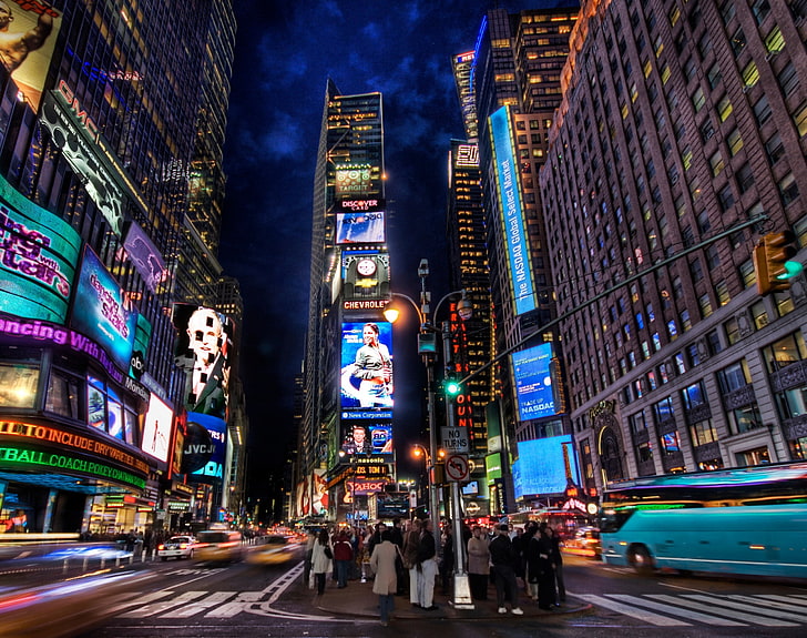 Times Square At Night, New York Times Square, Kota, Amerika Serikat / New York, Perjalanan, hdr, amerika serikat, new york, times square, Wallpaper HD