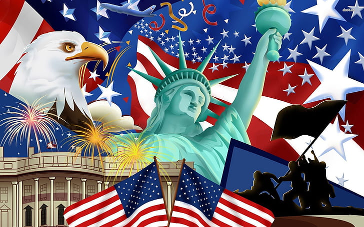 アメリカのシンボル白頭eagle像旗星ホワイトハウス兵士飛行機リボン花火デスクトップhd壁紙pcおよびモバイル用2560 1600 Hdデスクトップの 壁紙 Wallpaperbetter