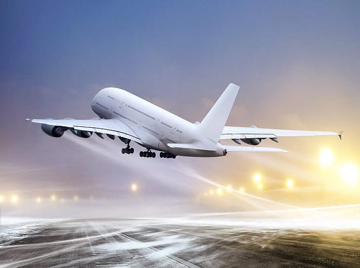 biały samolot, lot, samolot, transport, powietrze, Tapety HD