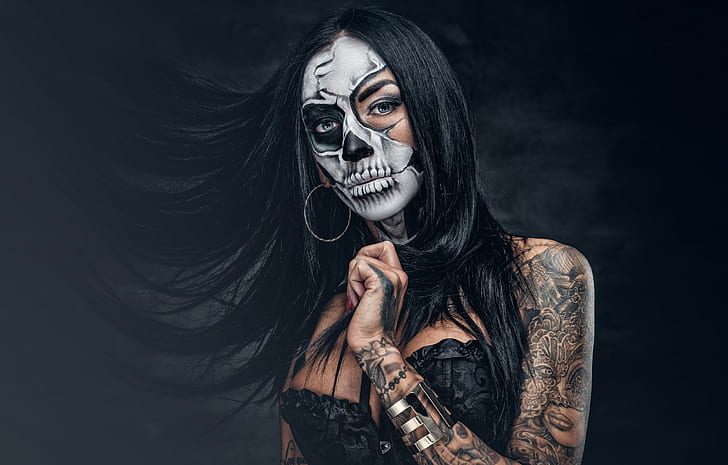 makijaż, Dia de los Muertos, modelka, kobiety, Tapety HD
