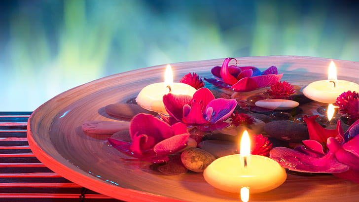 SPA тематични, свещи, цветя, камъни, вода, SPA, тематични, свещи, цветя, камъни, вода, HD тапет
