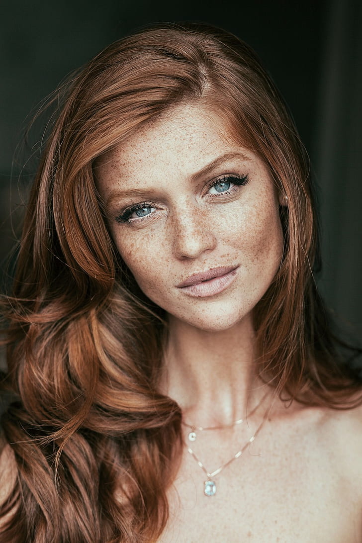 Cintia Dicker, freckles, portrait, redhead, model, women, looking at viewer, HD wallpaper