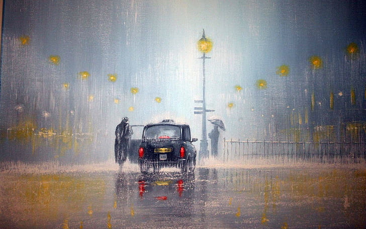 Такси Paining Rain HD, цифровое / произведение искусства, дождь, такси, рисование, HD обои