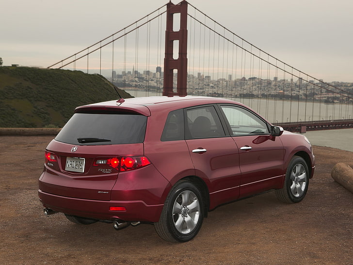red Acura RDX SUV, acura, rdx, red, rear view, style, cars, city, nature, bridge, HD wallpaper