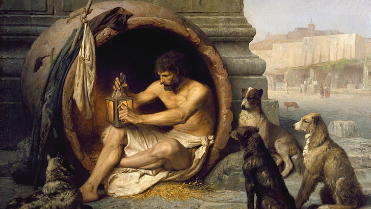 malarstwo, filozofia, Jean-Léon Gérôme, grafika, pies, Diogenes, Tapety HD