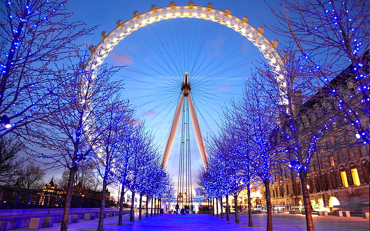 2100x1312 px, blue, Christmas Lights, Ferris wheel, London, London Eye, HD  wallpaper | Wallpaperbetter