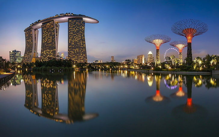 Singapur Nacht-Städte HD Wallpaper, HD-Hintergrundbild
