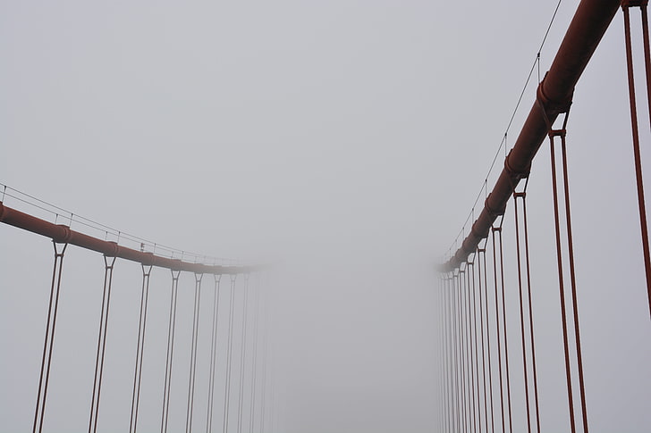 gray steel hanging bridge covered with fog, USA, Golden Gate Bridge, mist, HD wallpaper