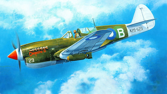 l'aereo, combattente, arte, americano, Curtiss, Tomahawk, P-40, Warhawk, WW2., Kittyhawk, Sfondo HD HD wallpaper