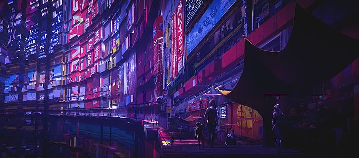 cyberpunk, città, Cina, Sfondo HD