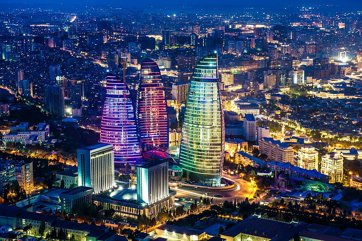 Cidades, baku, azerbaijão, torres chama, HD papel de parede