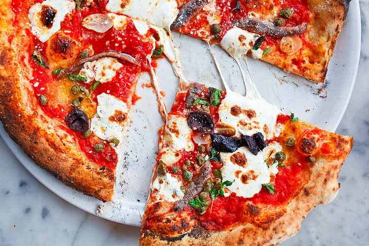 pizza, olives, anchovies, HD wallpaper