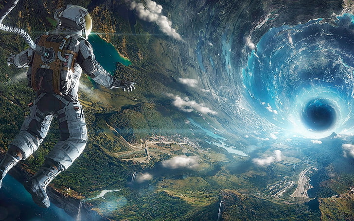 Astronaut am Himmel Malerei, Weltraum, Astronaut, Science-Fiction, digitale Kunst, NASA, Weltraumkunst, futuristisch, künstliche Schwerkraft, Wurmlöcher, HD-Hintergrundbild