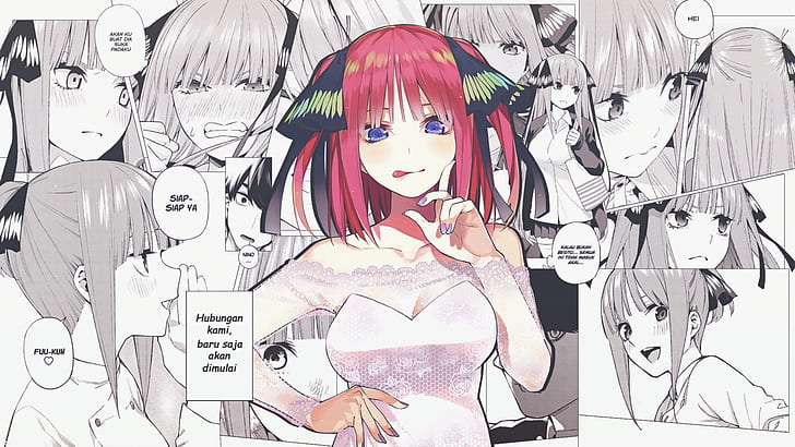 anime, anime girls, Go-Toubun no Hanayome, 5-toubun no Hanayome, Nakano, Nino, manga, Wallpaper HD