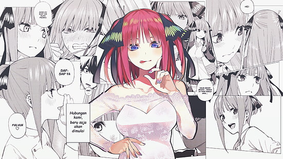  anime, anime girls, Go-Toubun no Hanayome, 5-toubun no Hanayome, Nakano, Nino, manga, HD wallpaper HD wallpaper