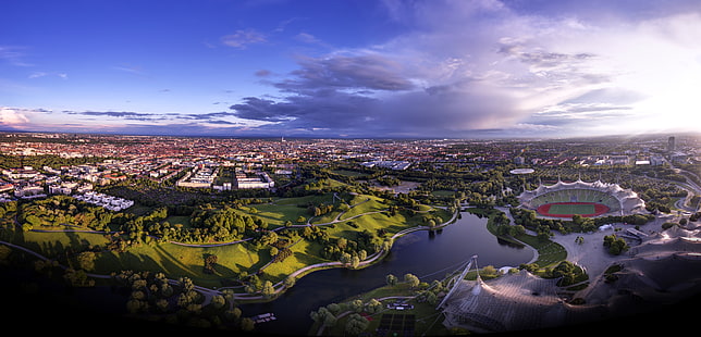 krajobraz, dom, Niemcy, Monachium, panorama, stadion, Park Olimpijski, Tapety HD HD wallpaper