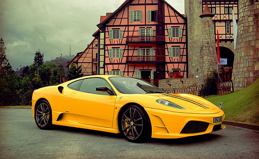 Ferrari F430 Scuderia Yellow, yellow coupe, Cars, Ferrari, Yellow, F430, scuderia, HD wallpaper HD wallpaper