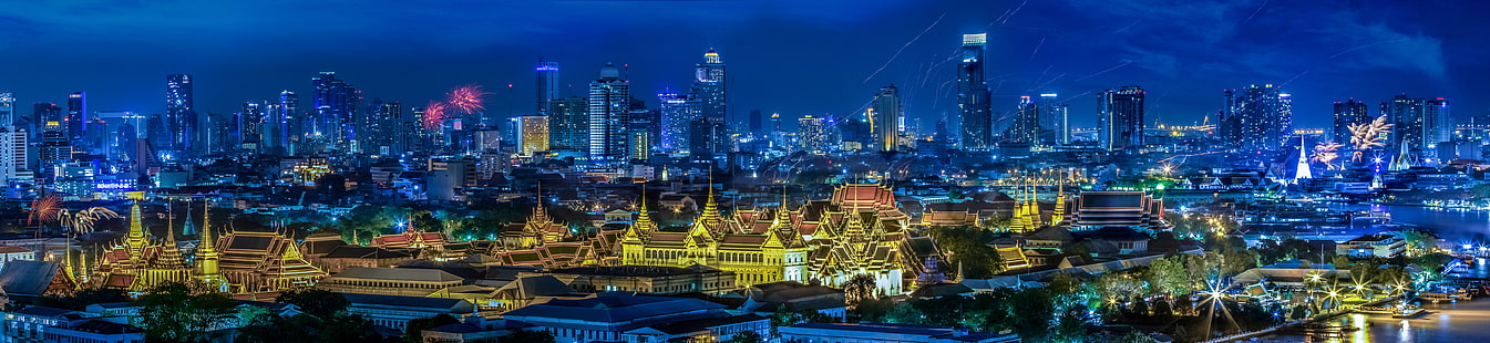 Bangkok, Thaïlande, nuit, lumières, panorama, maison, Thaïlande, Bangkok, festival, nuit, vacances, Fond d'écran HD HD wallpaper