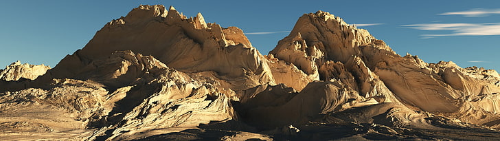 brown mountain wallpaper, multiple display, landscape, HD wallpaper