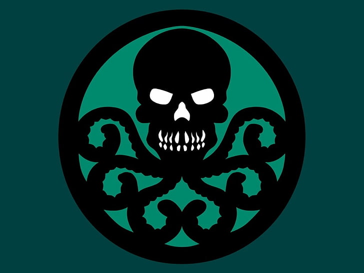 зеленый и черный обои череп осьминога, логотип, капитан америка, комиксы Marvel, гидра (комиксы), минимализм, череп, простой фон, HD обои