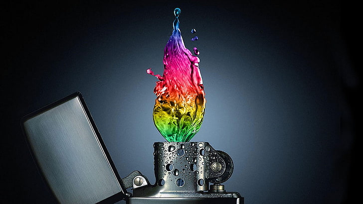 fuego, agua, llama, encendedor, colorido, colores, luz, Fondo de pantalla HD
