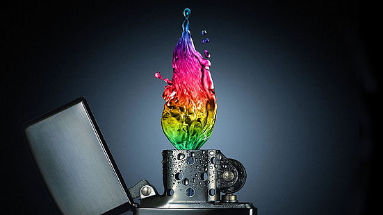 fuego, agua, llama, encendedor, colorido, colores, luz, Fondo de pantalla HD HD wallpaper