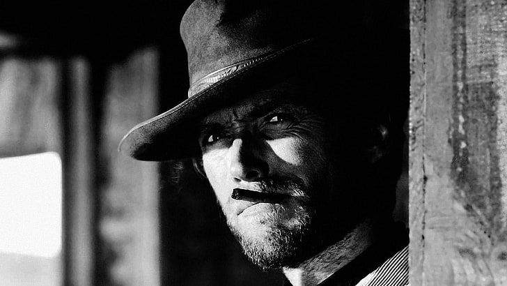 Clint Eastwood, Clint Eastwood, monochrome, hat, actor, men, HD wallpaper