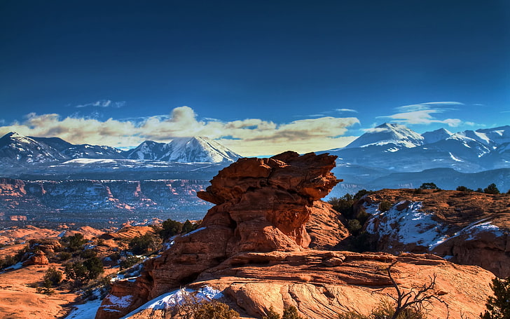 Grand Canyon, canyon, stone, block, sky, blue, height, snow, HD wallpaper