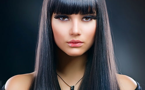 Frauen, dunkles Haar, braune Augen, saftige Lippen, Halskette, Gesicht, Porträt, HD-Hintergrundbild HD wallpaper