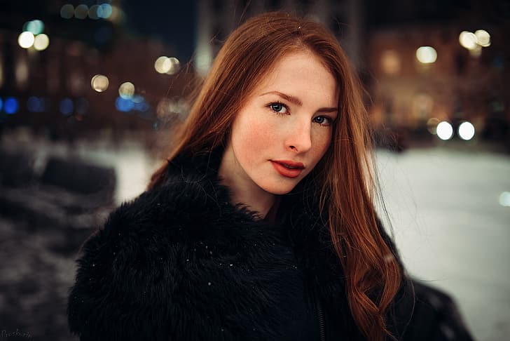 look, girl, city, glare, sweetheart, portrait, makeup, freckles, coat, light, red, beautiful, the beauty, young, eyes, blue-eyed, pretty, beauty, classic, chic, color, inspiration, amazing, lips, hair, russian, cool, long-haired, atmosphere, outdoor, wonder, blush, Ivan Proskurin, freckled, HD wallpaper