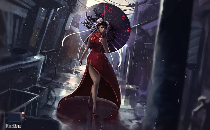 female character holding umbrella wallpaper, anime, Chun-Li, Street Fighter, video games, HD wallpaper