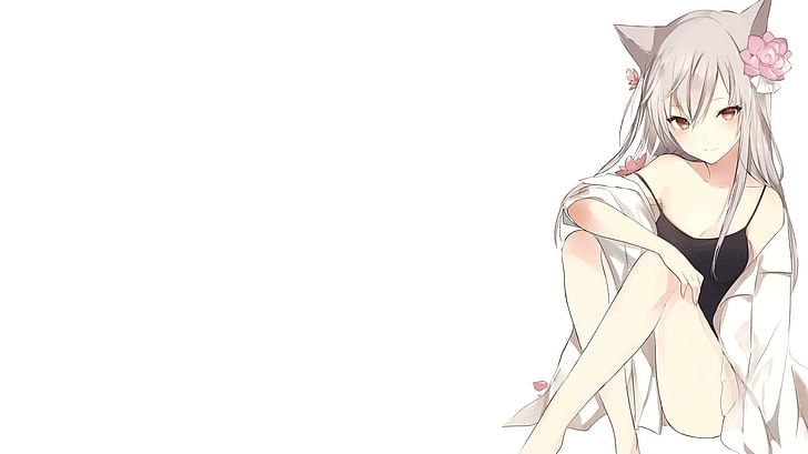 weibliche Anime Charakter Tapete, Anime, Anime Girls, weißer Hintergrund, Kitsunemimi, originelle Charaktere, HD-Hintergrundbild