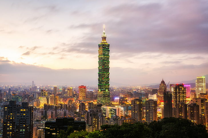 Buatan Manusia, Taipei 101, Bangunan, Kota, Cityscape, Cahaya, Pencakar Langit, Taipei, Taiwan, Wallpaper HD