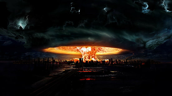 nuclear mushroom clouds fire apocalyptic explosion, HD wallpaper HD wallpaper