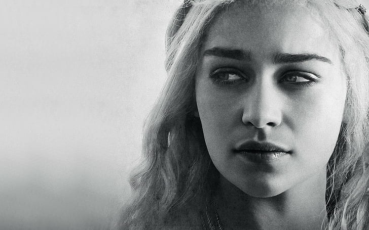 Game of Thrones, monochrome, Daenerys Targaryen, Emilia Clarke, HD wallpaper