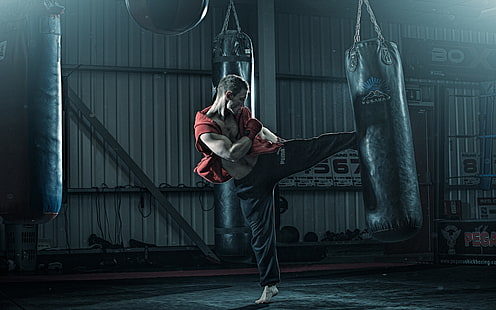 كيس ملاكمة أسود ، رياضة ، صالة ، تدريب، خلفية HD HD wallpaper